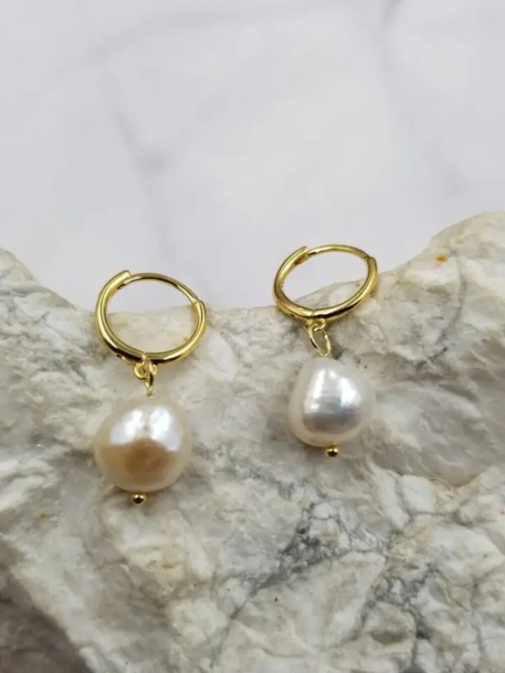 S925 Sterling Silver (Gold Plated) Huggie Hoop Earrings Baroque Freshwater Pearl